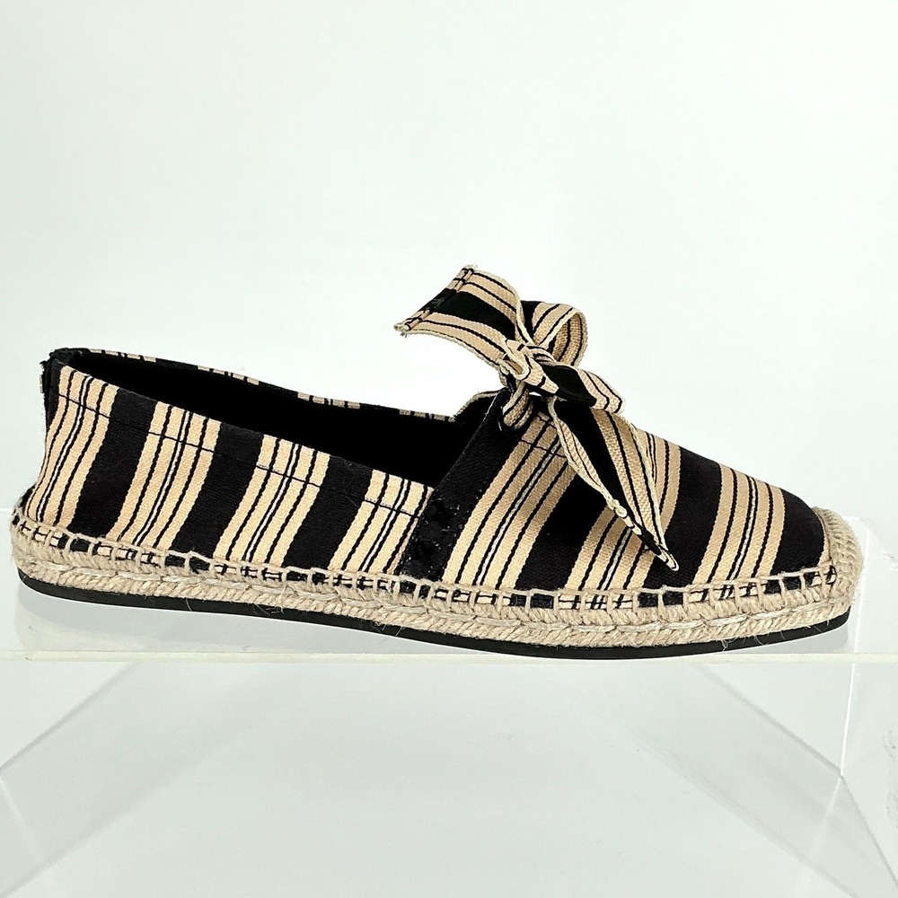 Tory Burch Size 6 Bow Espadrille Flats Black Tan NEW Vintage Striped Canvas $248